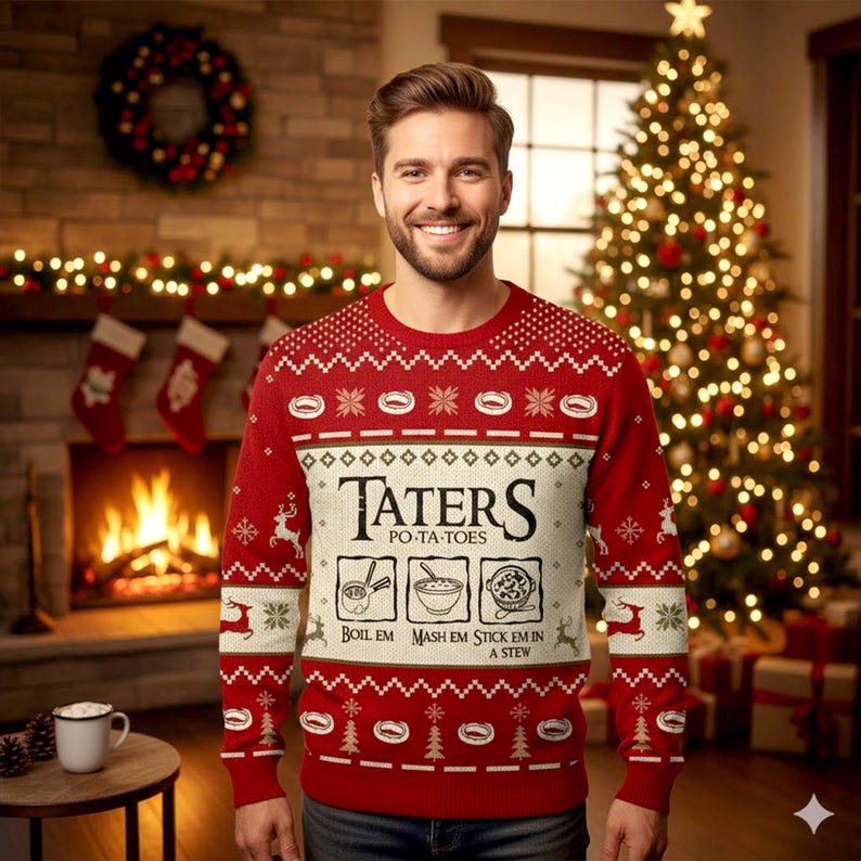 Taters Potatoes Ugly Christmas Sweater, Lord of the Rings Christmas Sweater, LOTR Fans Sweater, Christmas Gift Sweatshirt, Xmas Ugly Sweater