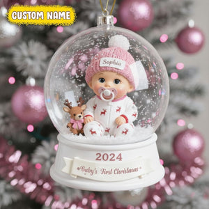 Personalized Baby's 1st Christmas Ornament 2025, Custom Name Snow Globe Keepsake Gift for Baby Girl's First Christmas, 2d Flat Ornament