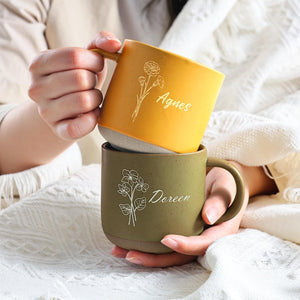 Engraved Birth Flower Coffee Mug: Personalized Floral Gift for Mom/Grandma/Her