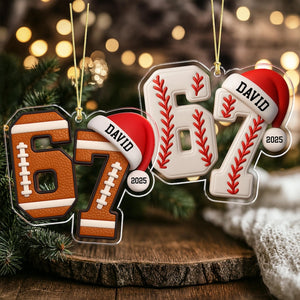 Custom Name 67 Sport Ornament, Acrylic Soccer Baseball Volleyball Basketball Ornament, Six Seven Gen Alpha Humor, Funny Slang 67 Meme Gift