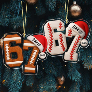 Custom Name 67 Sport Ornament, Acrylic Soccer Baseball Volleyball Basketball Ornament, Six Seven Gen Alpha Humor, Funny Slang 67 Meme Gift