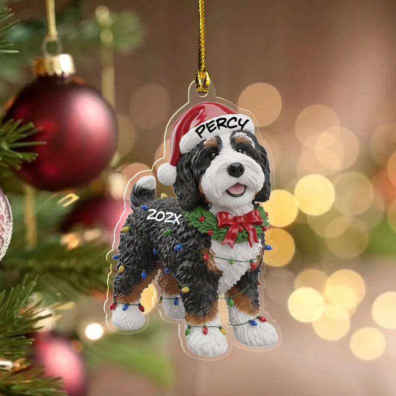 Bernedoodle Dog Ornament, Personalized Christmas Decor, Custom Pet Gift, Cute Puppy Holiday Tree Ornament