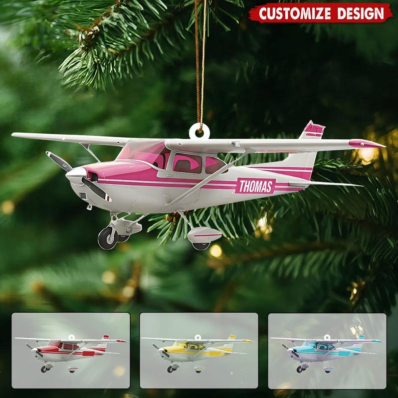 Personalized Pilot Plane Ornament, Custom Name Cessna Keepsake, Aviation Enthusiast Gift, Flight Instructor Christmas Decor