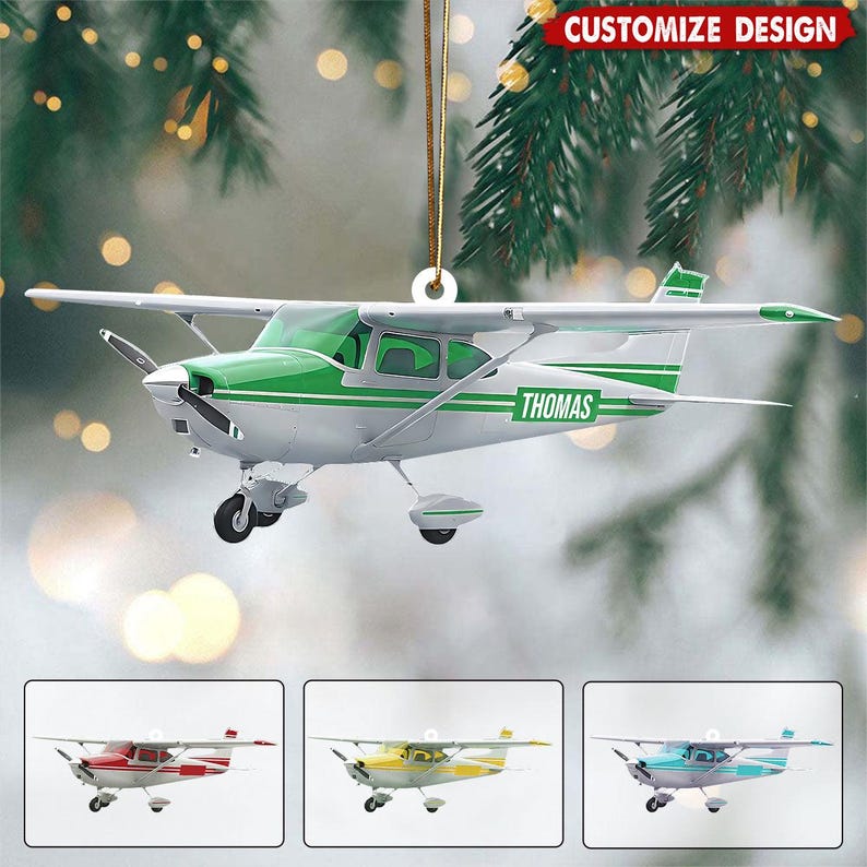 Personalized Pilot Plane Ornament, Custom Name Cessna Keepsake, Aviation Enthusiast Gift, Flight Instructor Christmas Decor