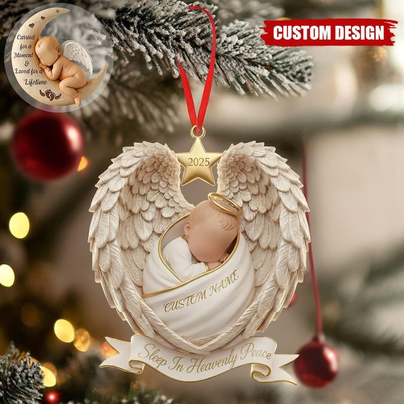 Personalized Angel Baby Memorial Ornament, Custom Name Keepsake, Sleep In Heavenly Peace Sympathy Gift, Infant Loss 2025