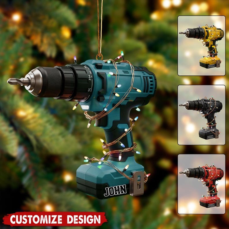 Personalized Power Drill Ornament, Custom Name Handyman Keepsake, Electrician Trade Worker Gift, Unique Tool Christmas Decor