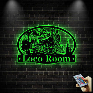 Personalized Train Metal Sign LED light: Powder Coated Metal Steam Engine Train Sign