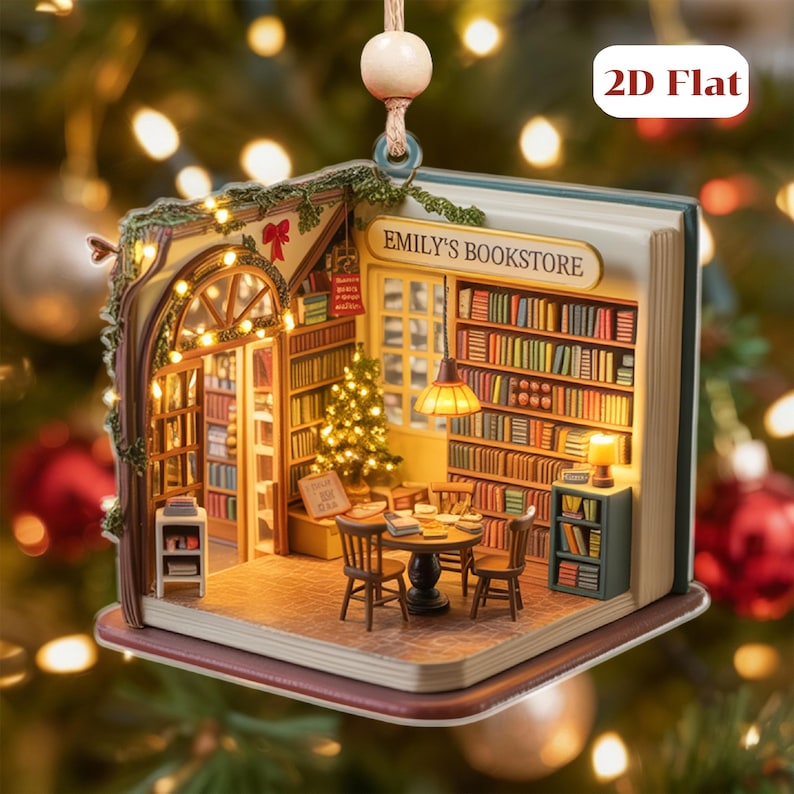 Book Lovers Ornament, Personalized Bookstore Ornament, Custom Name Book Ornament, Librarian Gift, Book Club Christmas Decor