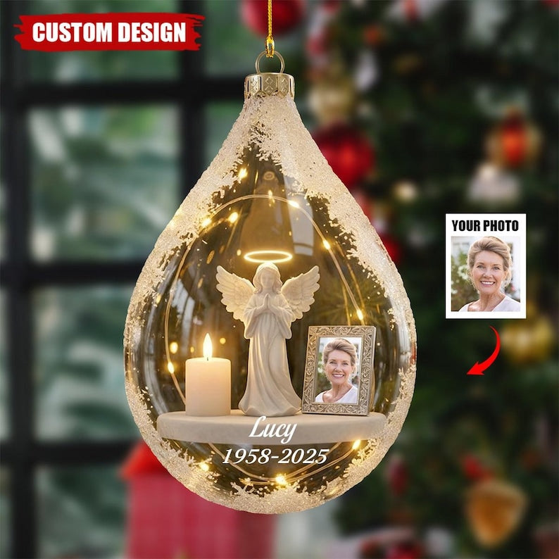 Personalized Photo Memorial Ornament, Custom Name Angel Candle Keepsake, Loved One Loss Gift, Sympathy Globe Decor 2025