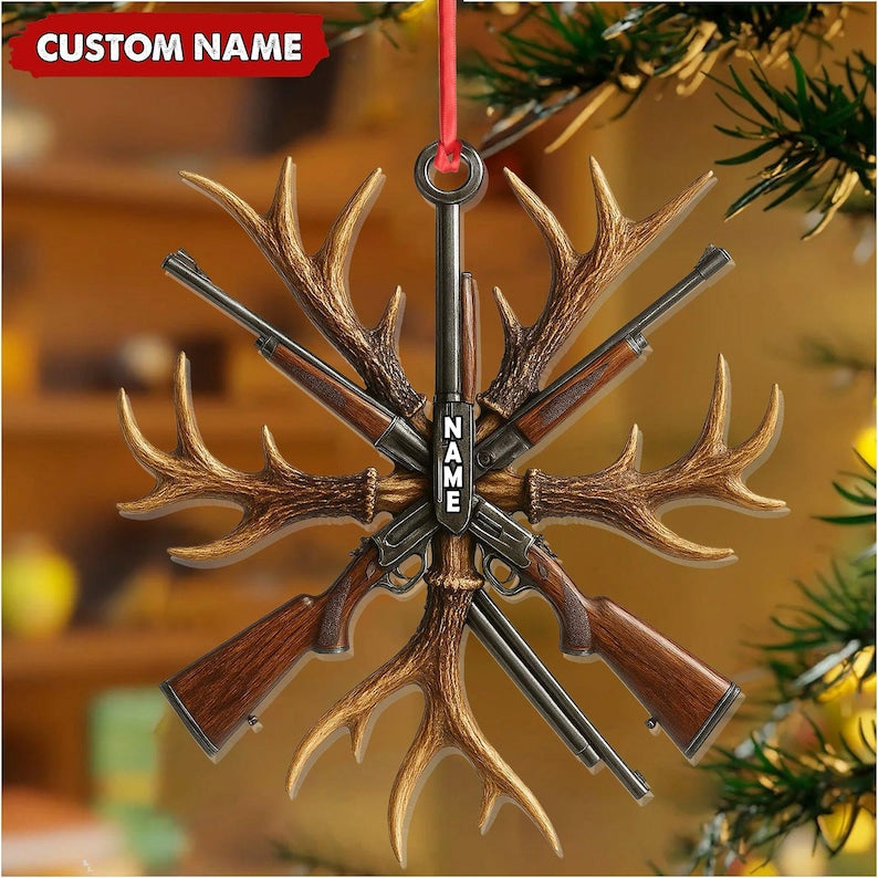 Custom Name Hunting 2D Acrylic Ornament 2025 Antlers & Rifles Decor for Hunters