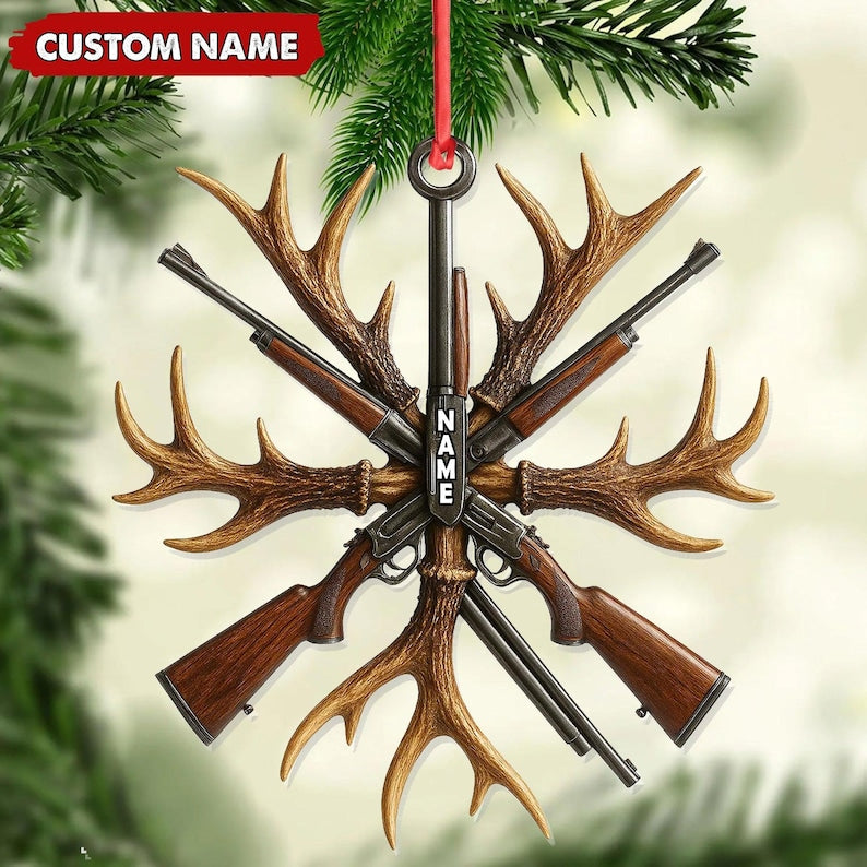 Custom Name Hunting 2D Acrylic Ornament 2025 Antlers & Rifles Decor for Hunters