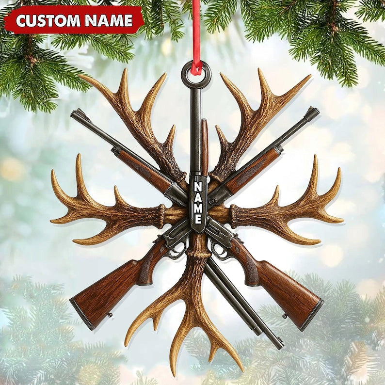 Custom Name Hunting 2D Acrylic Ornament 2025 Antlers & Rifles Decor for Hunters
