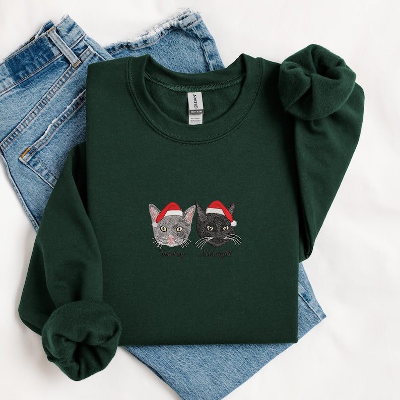 Custom Dog Face Embroidered Sweatshirt or Hoodie, Custom Pet Gift, Dog &Cat Mom Gift, Pet Memorial Gift, Up to 6 Pets