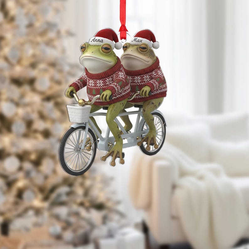 Personalized Frog Riding Toad On Bike Ornament - Funny Couple Christmas Gift