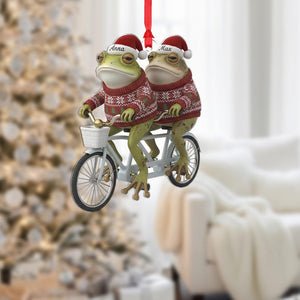 Personalized Frog Riding Toad On Bike Ornament - Funny Couple Christmas Gift