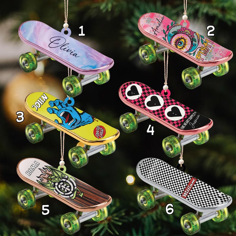 Custom Skateboard Ornament, Personalized Name Skateboarding Gift, Christmas Tree Decoration for Skater Boys & Girls,Christmas Sport Ornament