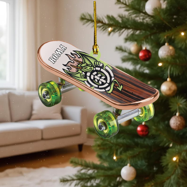 Custom Skateboard Ornament, Personalized Name Skateboarding Gift, Christmas Tree Decoration for Skater Boys & Girls,Christmas Sport Ornament