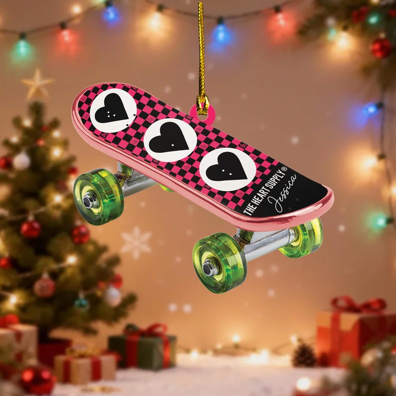 Custom Skateboard Ornament, Personalized Name Skateboarding Gift, Christmas Tree Decoration for Skater Boys & Girls,Christmas Sport Ornament