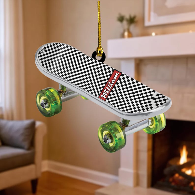 Custom Skateboard Ornament, Personalized Name Skateboarding Gift, Christmas Tree Decoration for Skater Boys & Girls,Christmas Sport Ornament