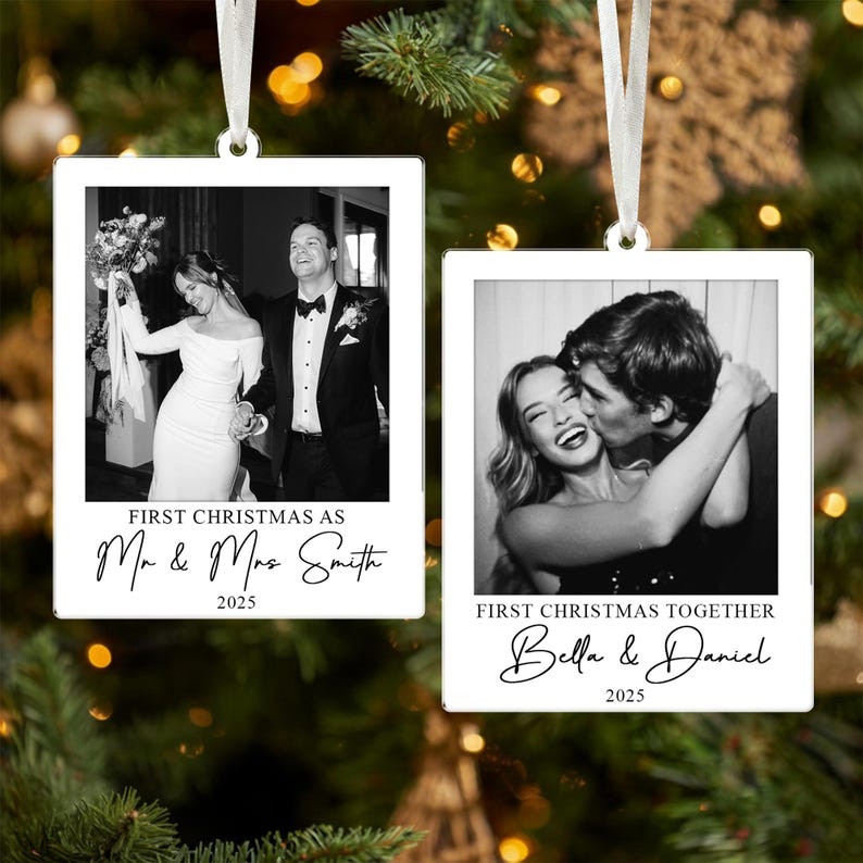 Our First Christmas Married Ornament 2025, Custom Couple Photo Ornament, Newlywed Gifts, Mr & Mrs Ornament, Our First Christmas Together