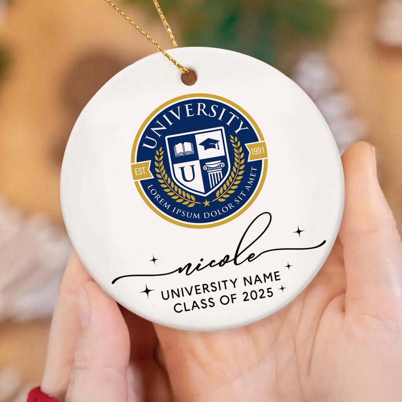 Custom College Logo Graduation Ornament, High School Graduation Christmas Ornament, Class Of 2025, Christmas Gifts For New Graduate