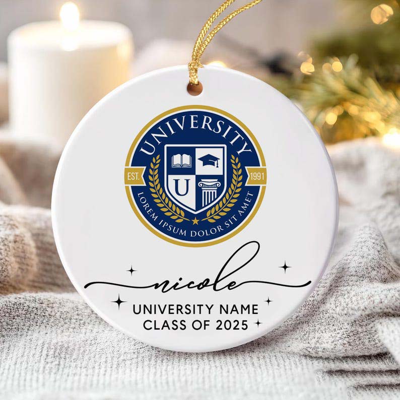 Custom College Logo Graduation Ornament, High School Graduation Christmas Ornament, Class Of 2025, Christmas Gifts For New Graduate
