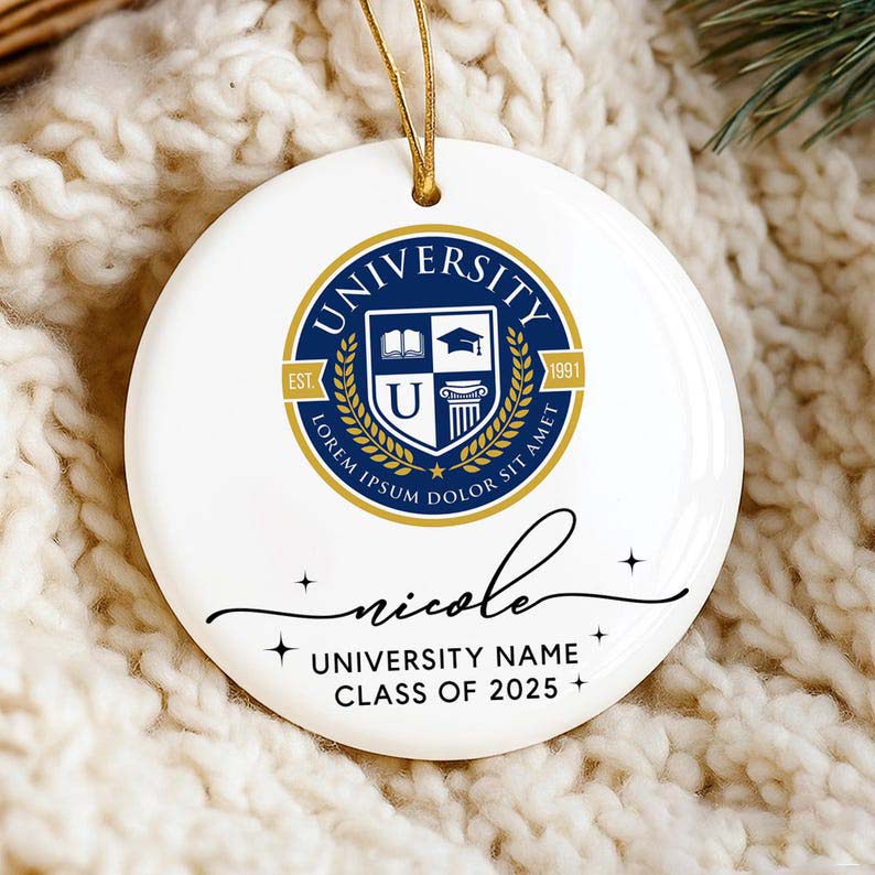 Custom College Logo Graduation Ornament, High School Graduation Christmas Ornament, Class Of 2025, Christmas Gifts For New Graduate