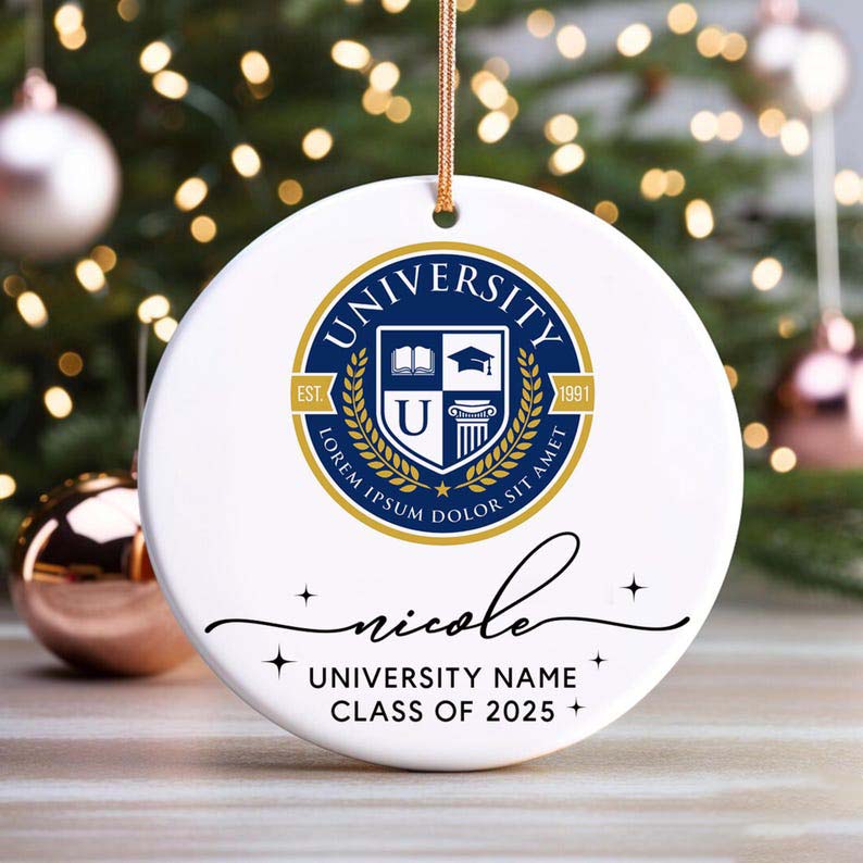 Custom College Logo Graduation Ornament, High School Graduation Christmas Ornament, Class Of 2025, Christmas Gifts For New Graduate