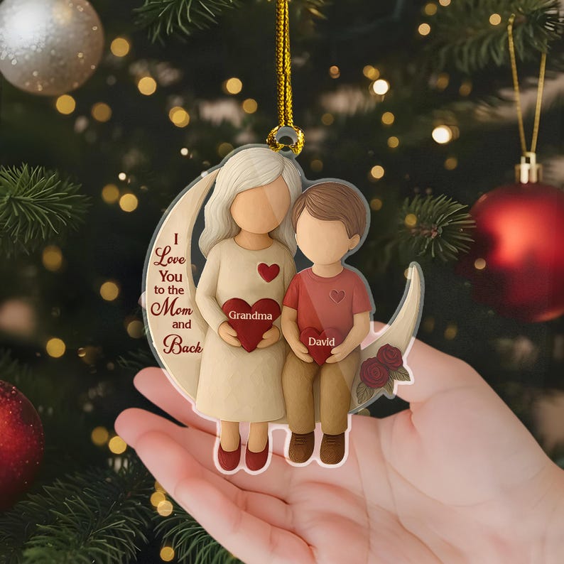 Personalized Grandma Grandchild Ornament, Custom I Love You to the Moon and Back Ornament, Family Christmas Gift, Grandparent Keepsake