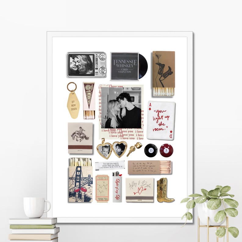 Printable Matchbox Matchbook Couples Custom Poster Personalized Anniversary Valentines Birthday Gift Canvas Neutral Dorm Wall Decor