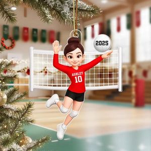 Volleyball Girl In Spike Action 3D Effect, Personalized Acrylic Ornament