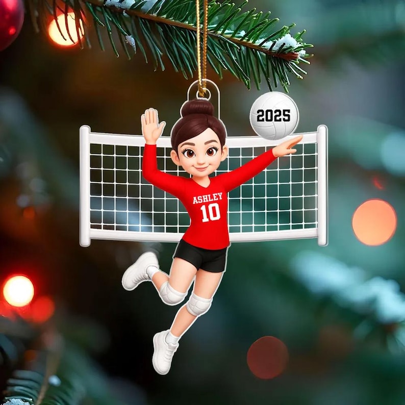 Volleyball Girl In Spike Action 3D Effect, Personalized Acrylic Ornament