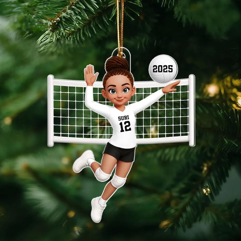 Volleyball Girl In Spike Action 3D Effect, Personalized Acrylic Ornament