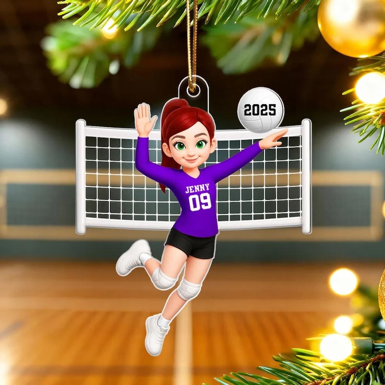 Volleyball Girl In Spike Action 3D Effect, Personalized Acrylic Ornament