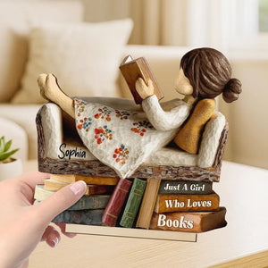 Woman Book Lover Reading Book On Sofa 3D Effect - Personalized Wooden Plaque - Christmas Gift For Book Lover, Bookworm