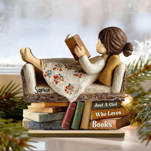 Woman Book Lover Reading Book On Sofa 3D Effect - Personalized Wooden Plaque - Christmas Gift For Book Lover, Bookworm