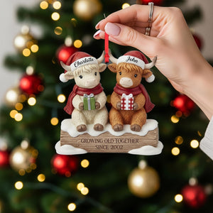 Personalized Highland Cow Ornament - Couple Anniversary Christmas Gift