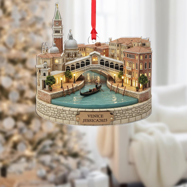 Personalized Venice City Ornament: Rialto Bridge Italy Travel Decor