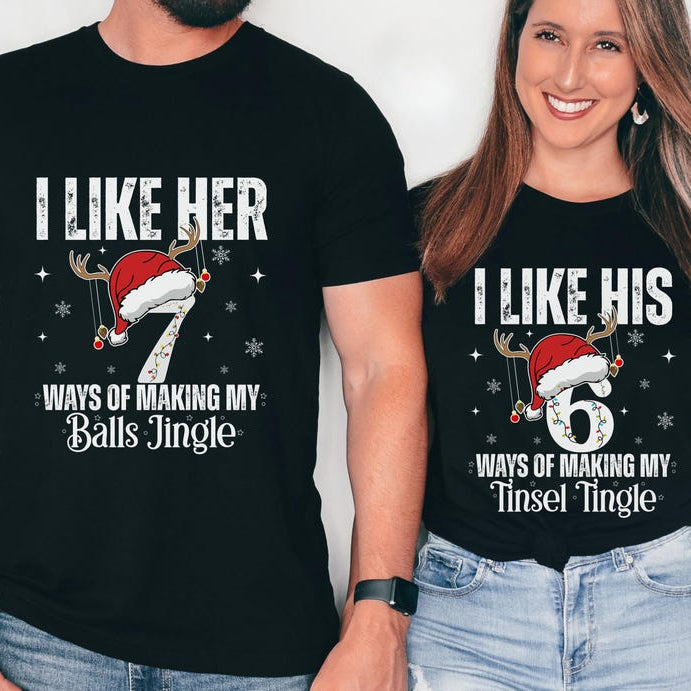 Inappropriate Christmas Couple Shirts, 6 7 Couple Christmas Matching Sweatshirts, I Like Her I like His Xmas Couple Sweaters Funny Gifts