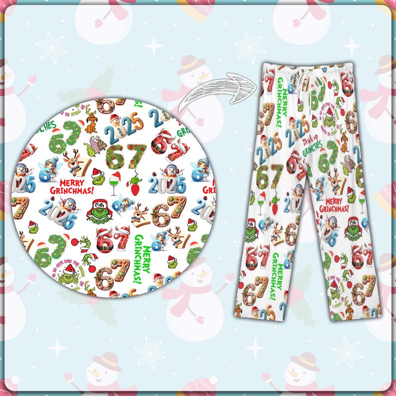 6 7 Christmas Pajamas, Six Seven 6 7 Meme Funny Christmas Pants, Funny Pajama Christmas Pants for Women Men, Home Wear Pants