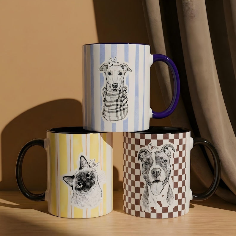 Custom Pet Mug with Pattern Background | Personalized Dog Photo Name Cup | Cat Mom Gift | Personalized Pet Memorial Gift | New Dog Mom Gift