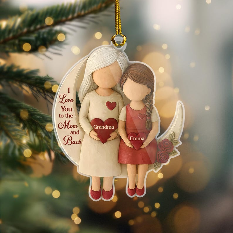 Personalized Grandma Grandchild Ornament, Custom I Love You to the Moon and Back Ornament, Family Christmas Gift, Grandparent Keepsake