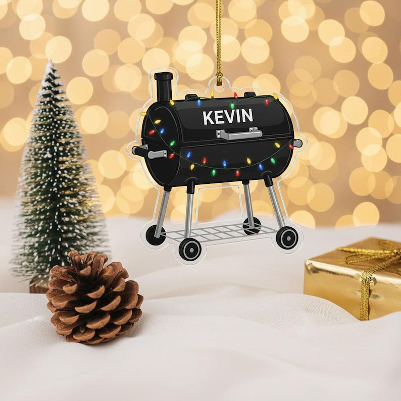 Personalized Smoker BBQ Christmas Ornament, Custom Grill Ornament with Name, Backyard Barbecue Holiday Decor, Gift for BBQ Lovers, Keepsake