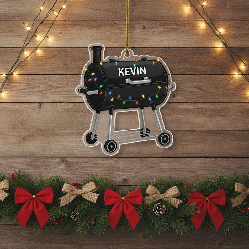Personalized Smoker BBQ Christmas Ornament, Custom Grill Ornament with Name, Backyard Barbecue Holiday Decor, Gift for BBQ Lovers, Keepsake