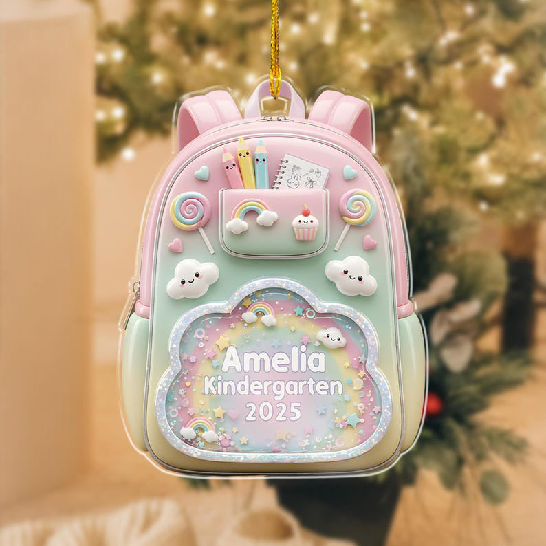 Personalized Kids School Backpack Ornament: Teacher & Student Decor, Kids Christmas Gift