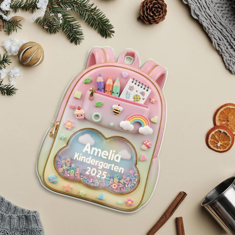 Personalized Kids School Backpack Ornament: Teacher & Student Decor, Kids Christmas Gift