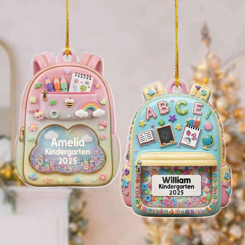 Personalized Kids School Backpack Ornament: Teacher & Student Decor, Kids Christmas Gift