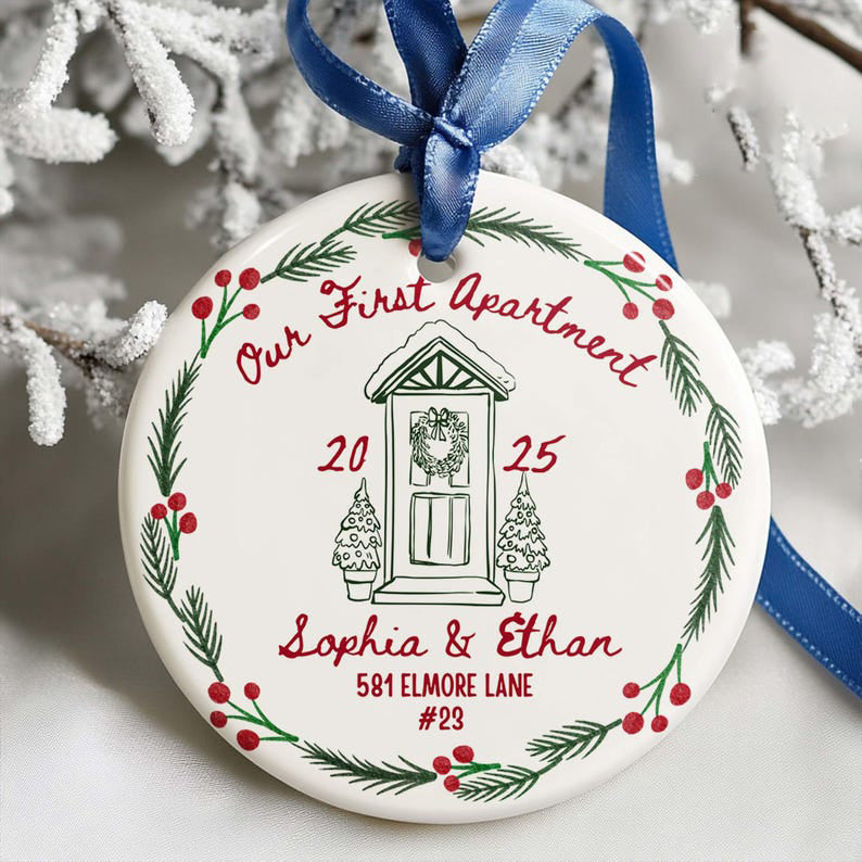 First Apartment Christmas Ornament, 1st Apartment Ornament with Address, Personalized New Apartment Housewarming Gifts for Couples Keepsakes