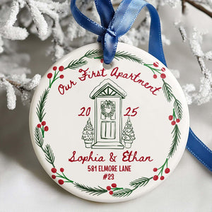First Apartment Christmas Ornament, 1st Apartment Ornament with Address, Personalized New Apartment Housewarming Gifts for Couples Keepsakes