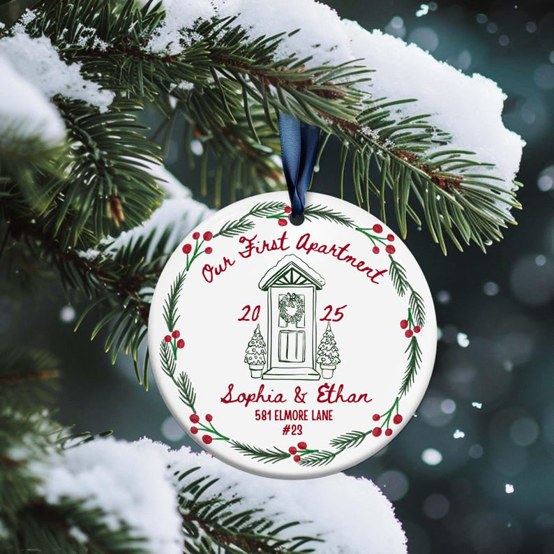 First Apartment Christmas Ornament, 1st Apartment Ornament with Address, Personalized New Apartment Housewarming Gifts for Couples Keepsakes